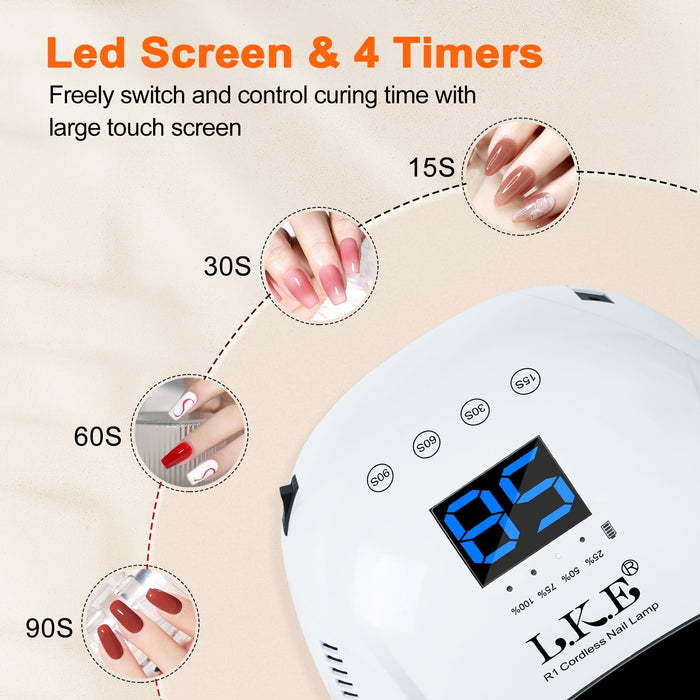 Cordless UV Nail Lamp R1 – Rechargeable Nail Dryer with Auto Sensor & LCD Timer for Gel Nail Polishes - LKEnail