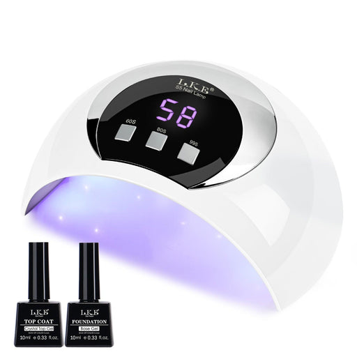 LKEnail Nail UV Lamp Kit – LED Lamp with USB Lead, Gel Base Lacquer, Wipe - Free Top Coat - LKEnail