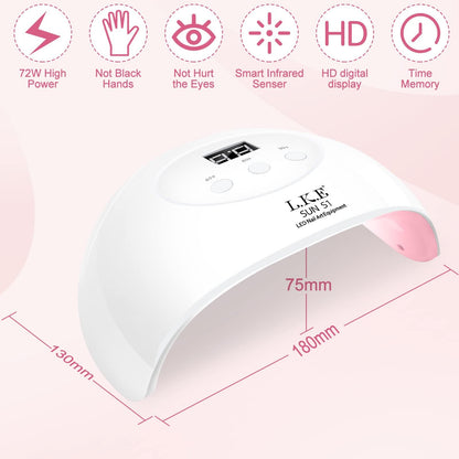 LKE Gel Nail Polish Starter Kit,72W UV LED Lamp Nail Dryer, Top and Base Coat - LKE nail